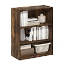 Furinno GEHRY Book Shelf, 3-Tier Small Bookshelf, Bookcase with Adjustable Shelves, 11.6 x 24.8 x 31.6, for Organization and Storage, for Living Room, Bedroom, Home Office, Amber Pine