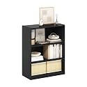Furinno GEHRY Book Shelf, 3-Tier Small Bookshelf, Bookcase with Adjustable Shelves, 11.6 x 24.8 x 31.6, for Organization and Storage, for Living Room, Bedroom, Home Office, Blackwood