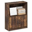 Furinno Gruen Book Shelf, 2-Tier Small Bookshelf, Bookcase with Open Shelf and Doors Storage Cabinet, 9.3 x 21.8 x 27, for Organization and Storage, for Living Room, Bedroom, Home Office, Amber Pine