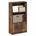Furinno Gruen Book Shelf, 3-Tier Bookshelf, Bookcase with Open Shelf and 2 Doors Storage Cabinet, 9.3 x 21.8 x 39.5, for Organization and Storage, for Living Room, Bedroom, Home Office, Amber Pine