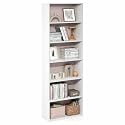 Furinno Jaya 6-Tier Book Shelf with Open Shelf, White/Pastel Pink