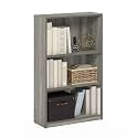 Furinno Jaya Book Shelf, 3-Tier Bookshelf, Standing Bookcase with Adjustable Shelves, 9.5 x 24.5 x 40.3, for Organization and Storage, for Living Room, Bedroom, Home Office, Grey Oak