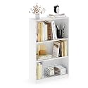 Furinno Jaya Book Shelf, 3-Tier Bookshelf, Bookcase with Adjustable Shelves, 9.5 x 24.5 x 40.3, for Organization and Storage, for Living Room, Bedroom, Home Office, White