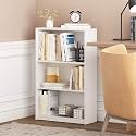 Furinno Jaya Book Shelf, 3-Tier Bookshelf, Standing Bookcase with Adjustable Shelves, 9.5 x 24.5 x 40.3, for Organization and Storage, for Living Room, Bedroom, Home Office, Plain White