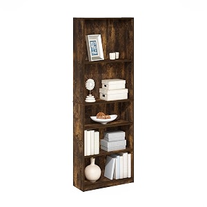 furinno jaya 5-tier book shelf with adjustable shelves amber pine