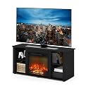 Furinno Jensen Entertainment Center Stand with Fireplace for TV up to 55 Inch, Americano, Corded Electric, Adjustable