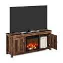 Furinno Jensen Farmhouse Barn Door Fireplace Stand with Storage Cabinet for TV up to 60 Inch, Rustic Brown