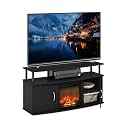 Furinno Jensen Fireplace TV Stand, Entertainment Center, TV Console for TV up to 55 Inch with Fireplace and Doors Storage Cabinet, for Living Room, Bedroom, Americano