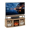 Furinno Jensen Fireplace TV Stand, Entertainment Center, TV Console for TV up to 55 Inch with Fireplace and Open Shelving Storage, for Living Room, Bedroom, Flagstaff Oak