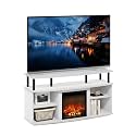 Furinno Jensen Fireplace TV Stand, Entertainment Center, TV Console for TV up to 55 Inch with Fireplace and Open Shelving Storage, for Living Room, Bedroom, Solid White