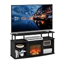 Furinno Jensen Fireplace TV Stand, Entertainment Center, TV Console for TV up to 55 Inch with Fireplace and Open Shelving Storage, for Living Room, Bedroom, Americano