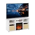 Furinno Jensen Fireplace TV Stand, Entertainment Center, TV Console for TV up to 55 Inch with Fireplace and Open Storage Compartment, for Living Room, Bedroom, Solid White