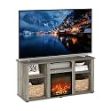 Furinno Jensen Fireplace TV Stand, Entertainment Center, TV Console for TV up to 55 Inch with Fireplace and Open Storage Compartment, for Living Room, Bedroom, French Oak Grey