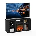 Furinno Jensen Fireplace TV Stand, Entertainment Center, TV Console for TV up to 55 Inch with Fireplace and Open Storage Compartment, for Living Room, Bedroom, Americano