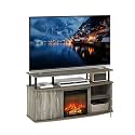 Furinno Jensen Fireplace TV Stand, Entertainment Center, TV Console for TV up to 55 Inch with Fireplace and Doors Storage Cabinet, for Living Room, Bedroom, French Oak Grey