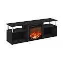 Furinno Jensen Open Storage Fireplace Entertainment Center for TV up to 70 Inch with Stainless Steel Tubes, Americano/Chrome