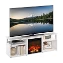 Furinno Jensen Open Storage Fireplace Entertainment Center for TV up to 70 Inch with Stainless Steel Tubes, White Oak/Chrome