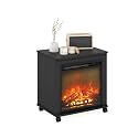Furinno Jensen Side Table, Fireplace End Table with Wheels, Electric Fireplace Night Stand, Bedside Table, for Living Room, Bedroom, Americano