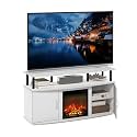 Furinno Jensen TV Stand, Entertainment Center, TV Console for TV up to 55 Inch with Fireplace and Open Shelf, Storage Cabinet, for Living Room, Bedroom, Plain White