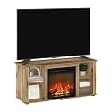 Furinno Jensen TV Stand, Entertainment Center, TV Console for TV up to 50 Inch with Fireplace, for Living Room, Bedroom, Flagstaff Oak