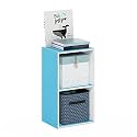 Furinno PASIR Book Shelf, 2-Tier Modern Bookshelf, Open Shelves Bookcase 9 x 12 x 21, Easy Assembly, for Living Room, Bedroom, Home Office, Light Blue/White
