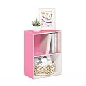 Furinno Luder Bookcase / Book / Storage, 2-Tier, Pink/White