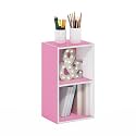 Furinno PASIR Book Shelf, 2-Tier Modern Bookshelf, Open Shelves Bookcase 9 x 12 x 21, Easy Assembly, for Living Room, Bedroom, Home Office, Pink/White