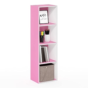 furinno pasir book shelf 4-tier modern bookshelf open shelves bookcase 9 x 12 x 42 easy assembly for living room bedroom home office pinkwhite