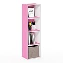 Furinno PASIR Book Shelf, 4-Tier Modern Bookshelf, Open Shelves Bookcase 9 x 12 x 42, Easy Assembly, for Living Room, Bedroom, Home Office, Pink/White