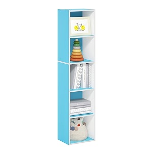 furinno pasir book shelf 5-tier modern bookshelf open shelves bookcase 9 x 12 x 52 easy assembly for living room bedroom home office light bluewhite