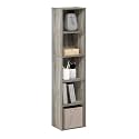 Furinno PASIR Book Shelf, 5-Tier Tall Narrow Bookshelf, Open Shelves Bookcase, 9 x 12 x 52, Easy Assembly, for Living Room, Bedroom, Home Office, French Oak