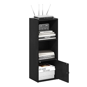 furinno luder book shelf 3-tier modern bookshelf bookcase with 1 door storage cabinet 93 x 12 x 315 for organization and storage for living room bedroom home office blackwood