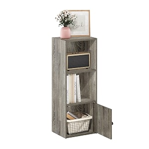 furinno luder book shelf 3-tier modern bookshelf bookcase with 1 door storage cabinet 93 x 12 x 315 for organization and storage for living room bedroom home office french oak
