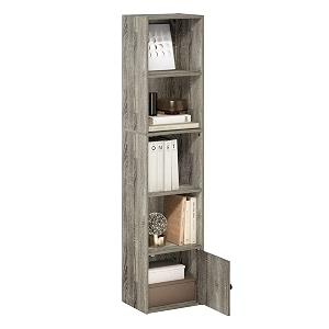 furinno luder book shelf 5-tier modern bookshelf bookcase with 1 door storage cabinet 93 x 12 x 52 for organization and storage for living room bedroom home office french oak