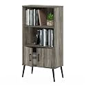 Furinno MIDCENTURY Storage Shelves, Mid-Century Style Accent Storage Cabinet with Doors and Shelves, Bookshelf with Legs, for Living Room, Home Office, Grey Oak