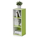 Furinno LUDER Book Shelf, 3-Cube Bookshelf, Bookcase with Open Shelves, 9.3 x 12 x 31.5, for Living Room, Bedroom, Home Office, White/Green