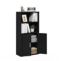 Furinno Pasir 4-Tier Book Shelf with Door Cabinet, Bookshelf, Black Oak