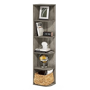 furinno pasir book shelf 5-tier corner bookshelf with open shelf standing bookcase 93 x 12 x 517 for organization and storage for living room bedroom home office french oak