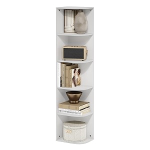 furinno pasir 5-tier corner open shelf bookcase white