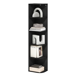furinno pasir book shelf 5-tier corner bookshelf with open shelf standing bookcase 93 x 12 x 517 for organization and storage for living room bedroom home office blackwood