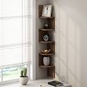 Furinno Rossi 5-Tier Floating Corner Shelf for Wall, Corner Zigzag Shelf Wall Mounted, Radial Wall Mount Shelves, for Home Office, Living Room, Bedroom, Bathroom, Columbia Walnut