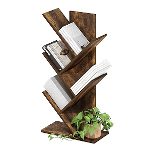 furinno tree bookshelf 5-tier floor standing tree bookcase amber pine