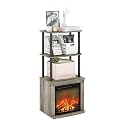 Furinno Turn-N-Tube 2-Tier Tall TV Entertainment Side Table Display Rack with Fireplace Insert, French Oak Grey/Black