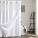 Furlinic No Hook Shower Curtain with Snap in Liner Extra Wide 78x75 White