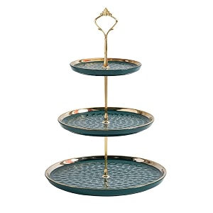 furn aspire ceramic three-layer fruit plate serving tray dessert tower for wedding birthday summer baby shower graduation tea party green 15x20x26 cm 3-layer plate round