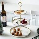 FURN ASPIRE Luxurious Ceramic Three-Layer Fruit Plate, Detachable Serving Trey Dessert Tower for Wedding Birthday Summer Baby Shower Graduation Tea Party. (White 15x20x26 cm 3-Layer Plate- Round)