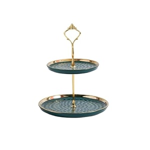 furn aspire luxurious ceramic two-layer fruit plate detachable serving tray dessert tower for wedding birthday summer baby shower graduation tea partygreen 15x20 cm 2-layer plate round
