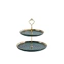 FURN ASPIRE Luxurious Ceramic Two-Layer Fruit Plate, Detachable Serving Tray Dessert Tower for Wedding Birthday Summer Baby Shower Graduation Tea Birthday Party (Green 20x26 cm 2-Layer Plate Round)