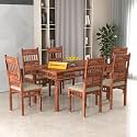 Solid Sheesham Wood Traditional Dining Table 6 Seater Wooden Six Seater Dinning Table with 6 Chairs for Home Chairs with Cushion Dining Room Sets for Restaurants (Natural Finish)