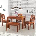 Solid Sheesham Wood Dining Room Sets 4 Seater Dining Table with 3 Chairs &amp; 1 Bench for Dining Room, Living Room, Kitchen, Hotel, Restaurant, Cafeteria (Standard, Honey Finish) (Honey)